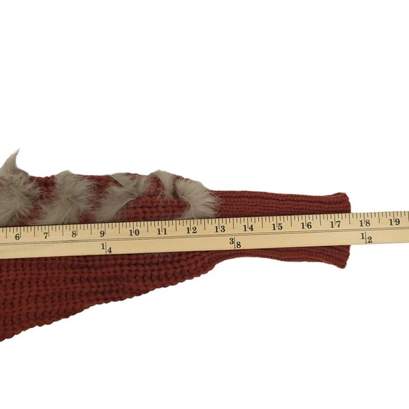 Solution Cable Knit V Neck Sweater One Size Long Sleeve Brown Faux Fur Trim - Picture 6 of 16
